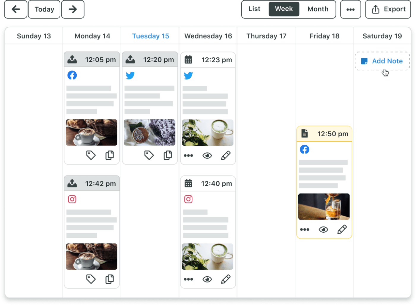 Exemplo de calendário de publicação do Sprout Social