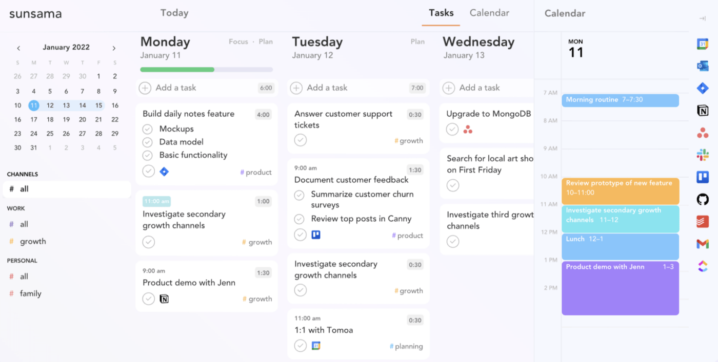 Sunsama Time Tracking, Calendar, and Scheduling