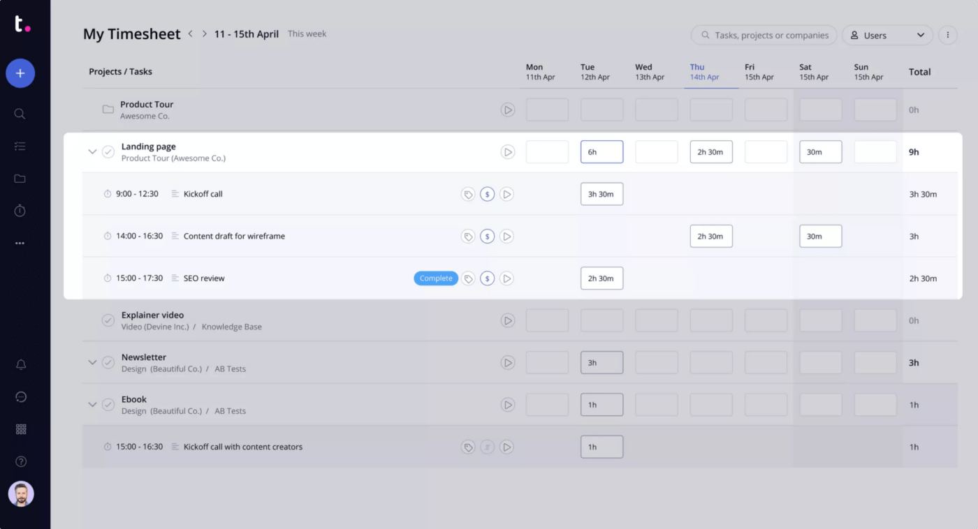 Trabalho em equipe My Timesheet View