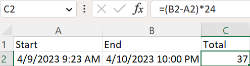 Total Change to subtract times example in excel