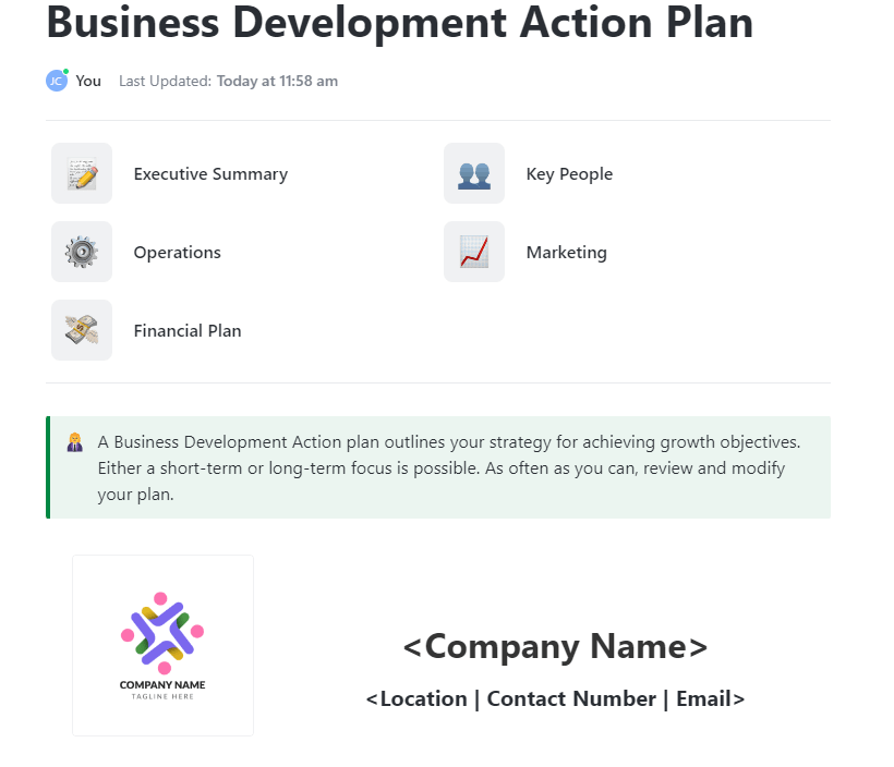 ClickUp Business Development Plan Template