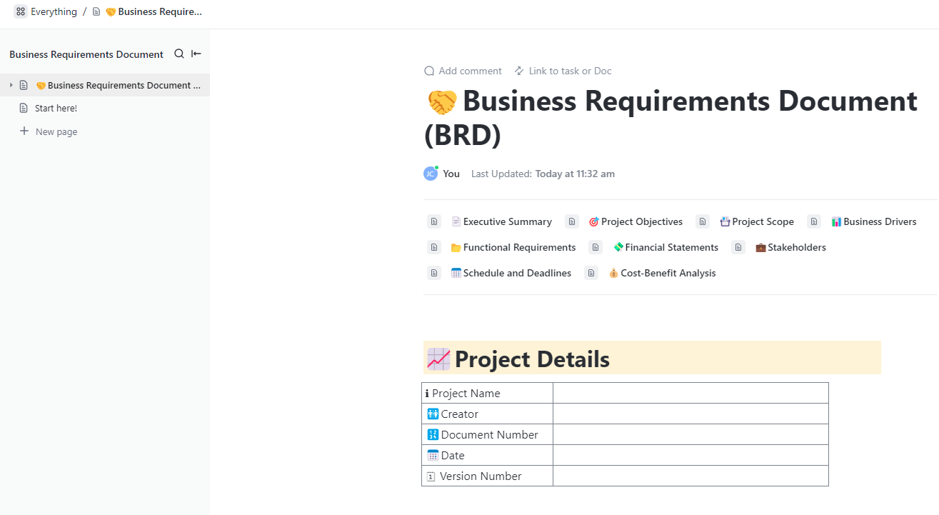 ClickUp Modèle de besoins de l'entreprise