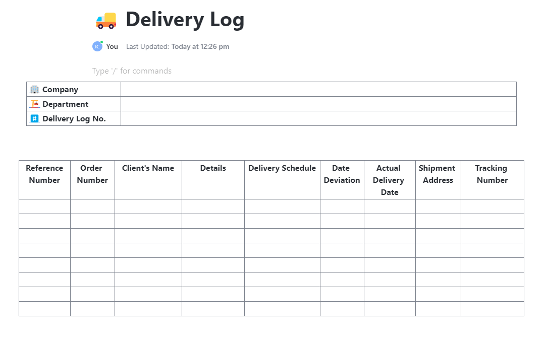 ClickUp Delivery Issue Log Template