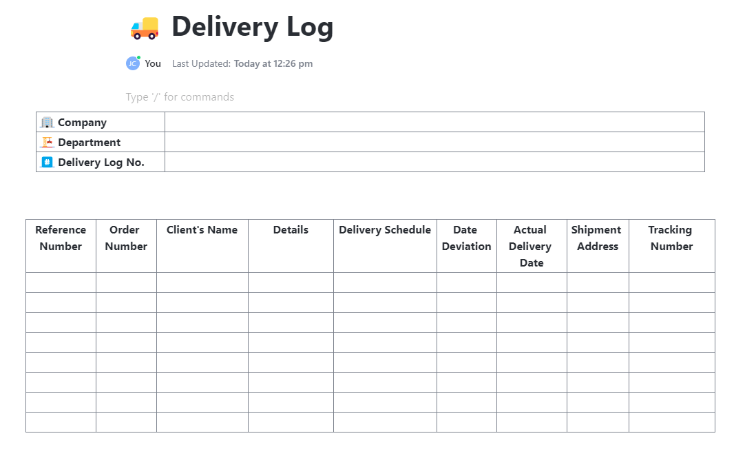 ClickUp Delivery Issue Log Template  