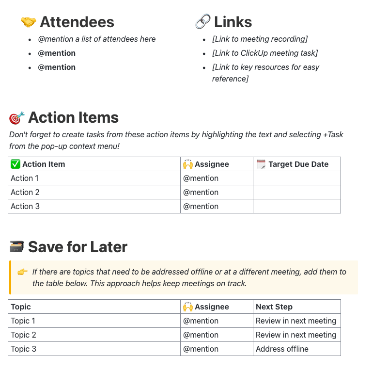 excel meeting template