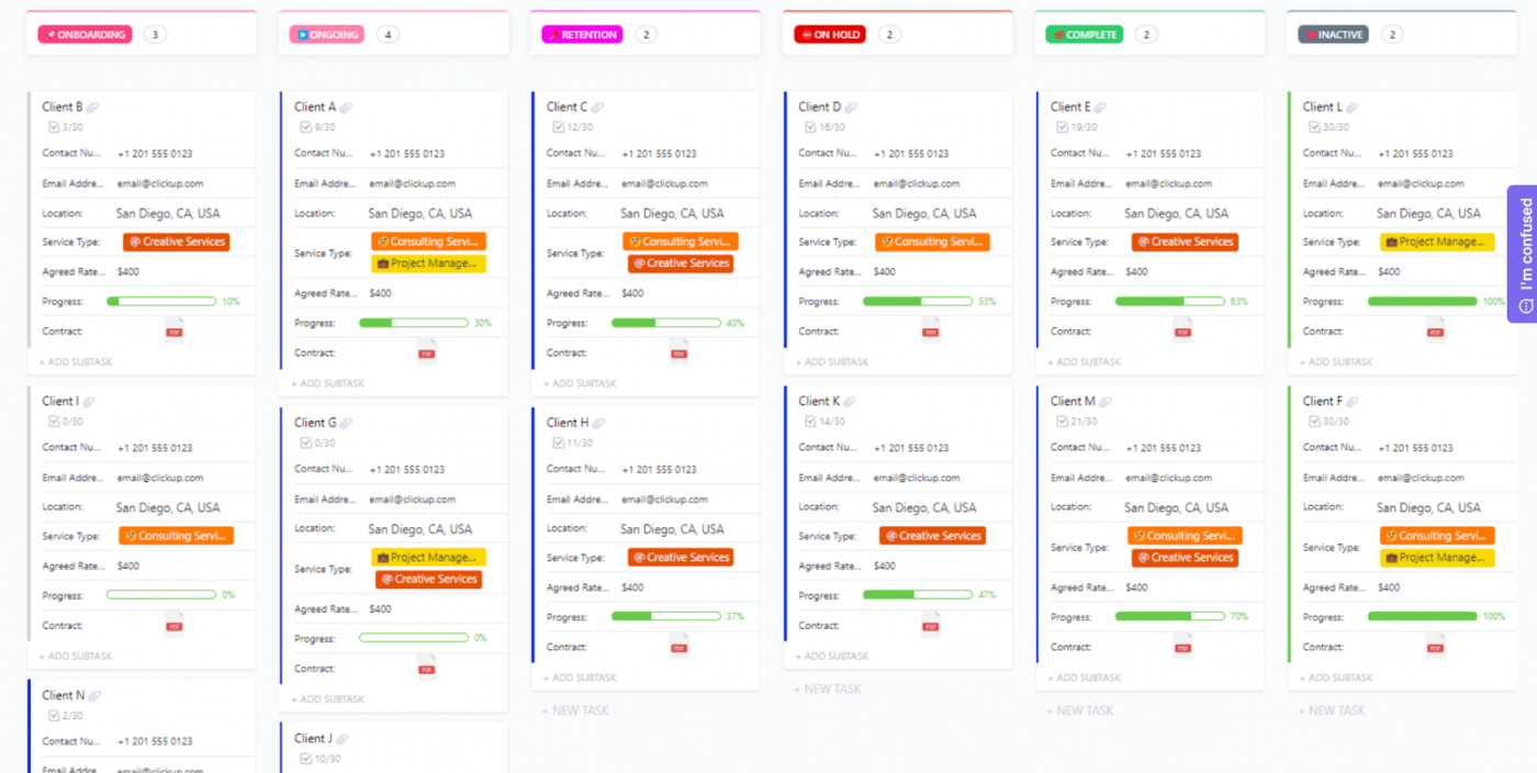 Use the customer success plan template to quickly visualize where each customer is in your pipeline.