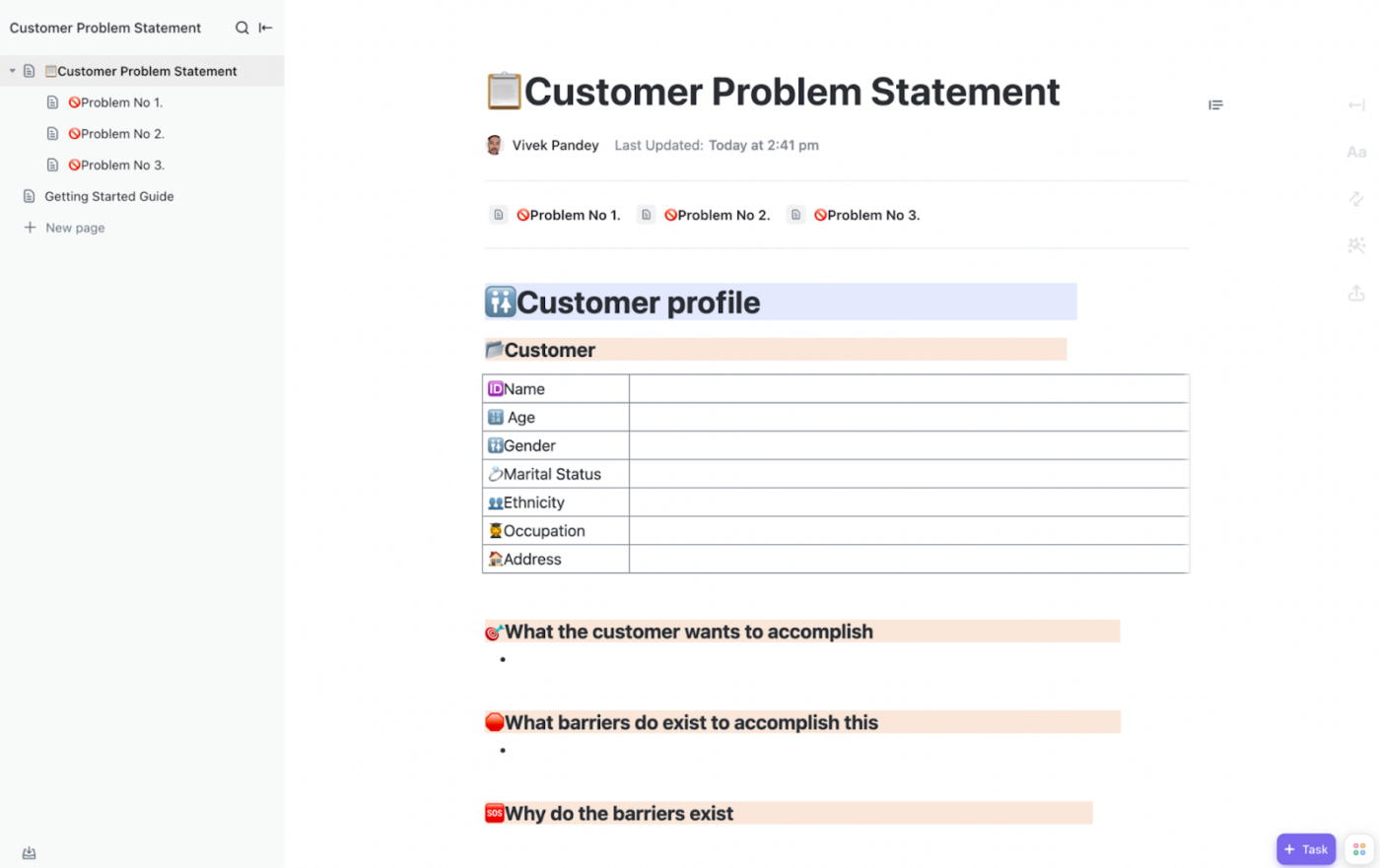 Utilisez le modèle d'énoncé de problème pour identifier les difficultés de votre client et élaborer un plan pour l'aider à les surmonter.   