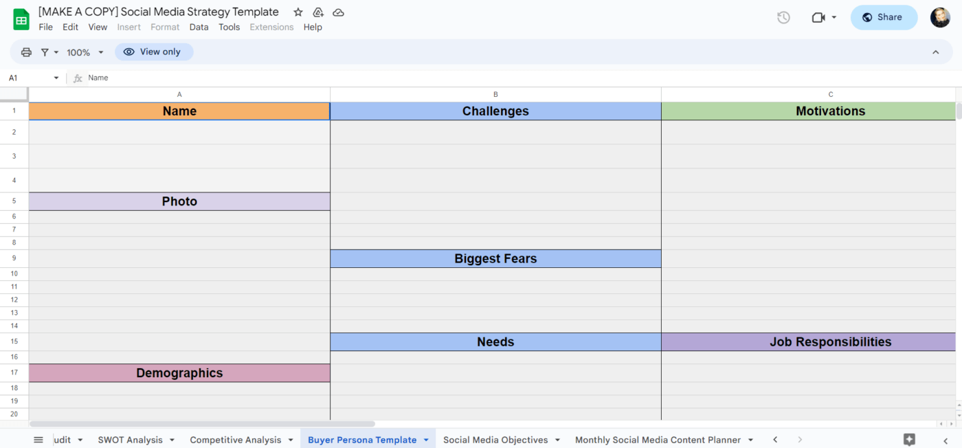 Sjabloon voor sociale-mediastrategie door SocialBee