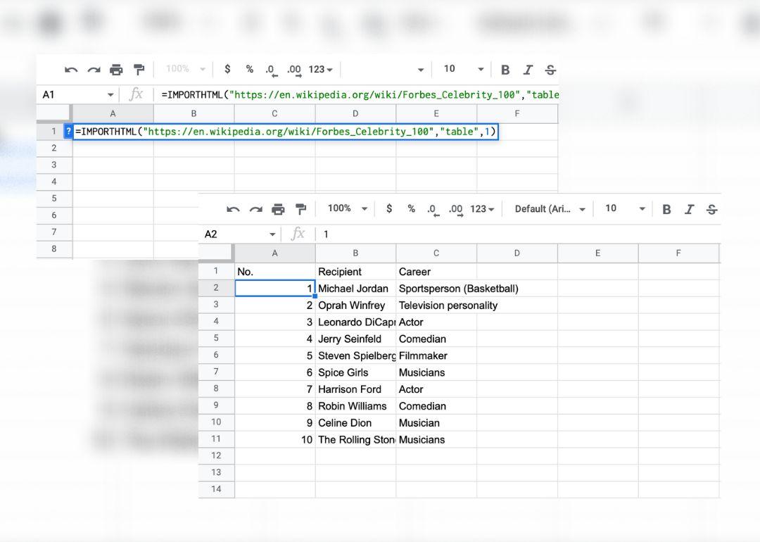 Importing data straight from webpages in Google Sheets