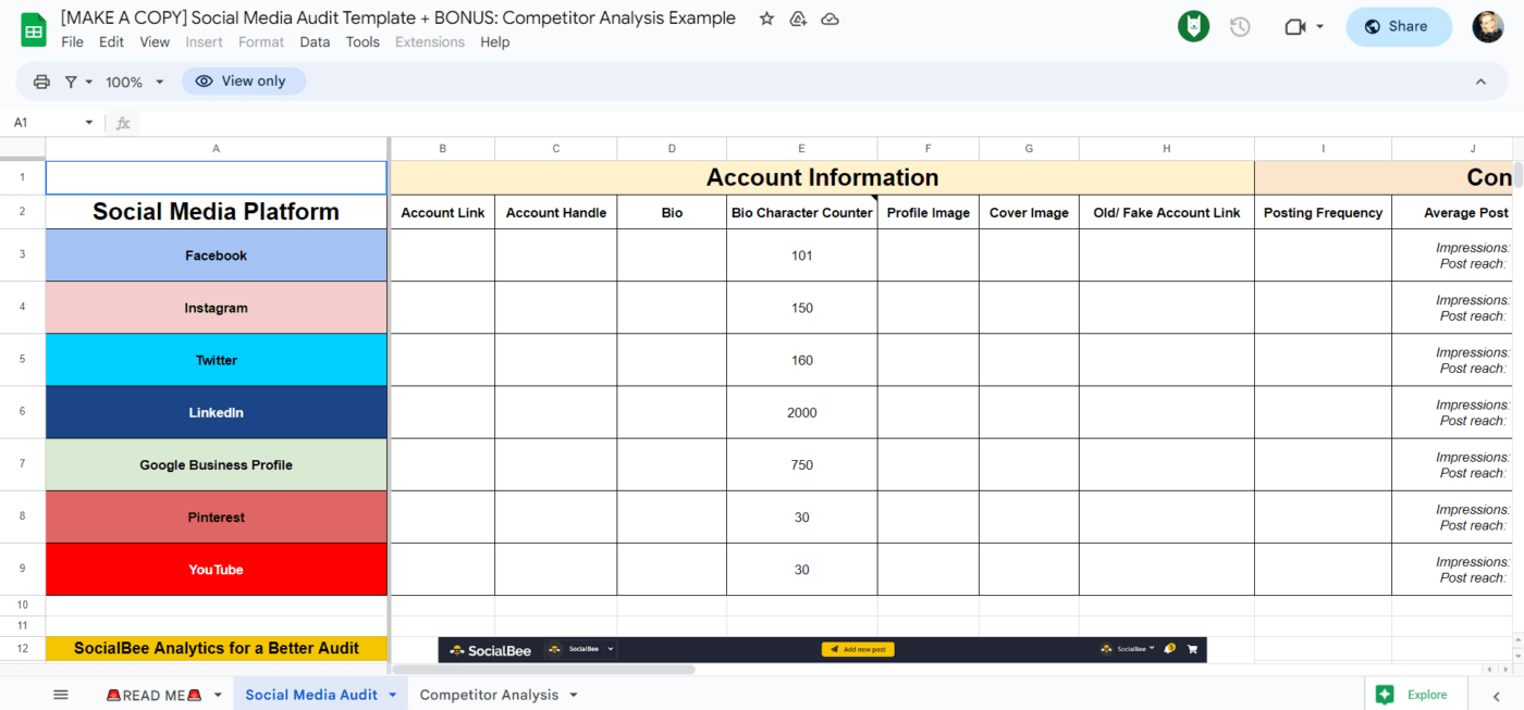 Plantilla de auditoría de redes sociales