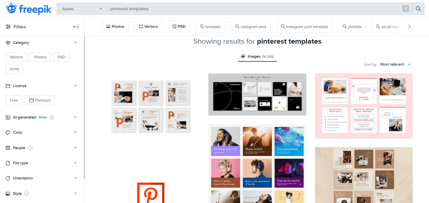 Sjablonen voor sociale Pinterest-posts van Freepik