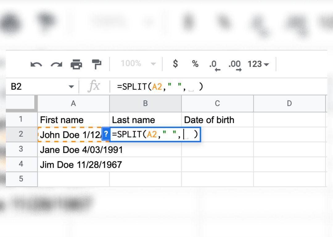 Split up a cell's data with the Split function in Google Sheets