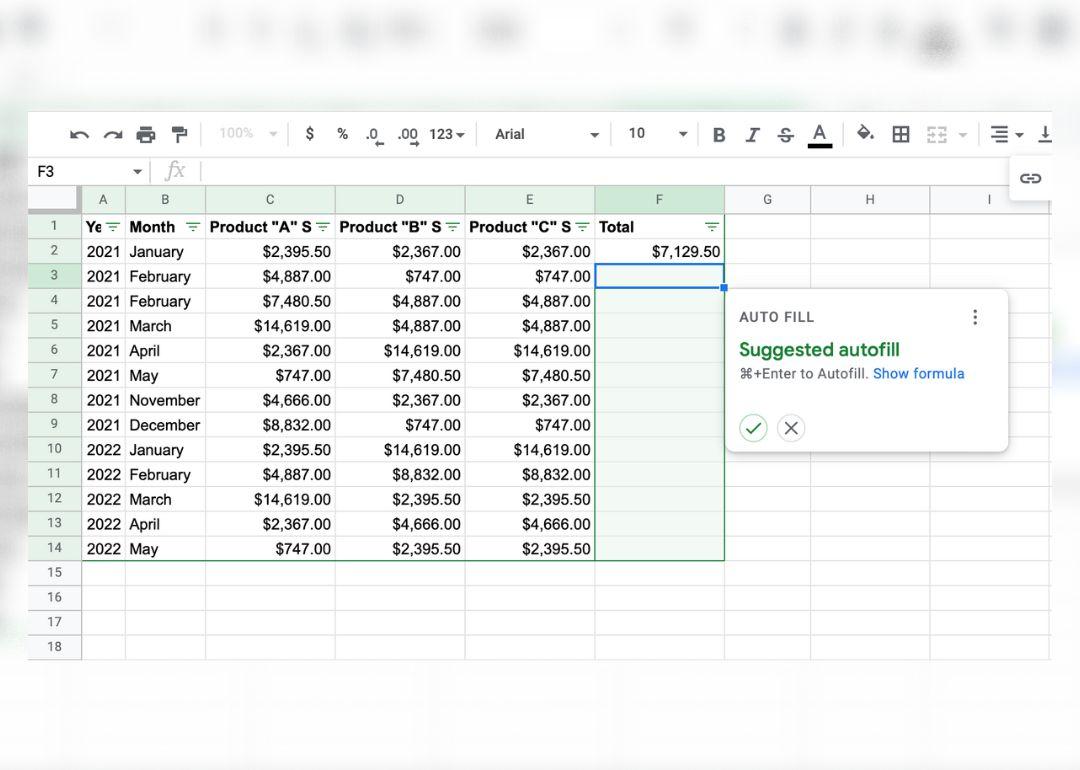 Additionner automatiquement des nombres dans Google Sheets avec la formule de somme