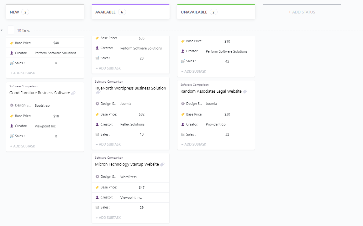 Modèle de tableau de comparaison des logiciels ClickUp