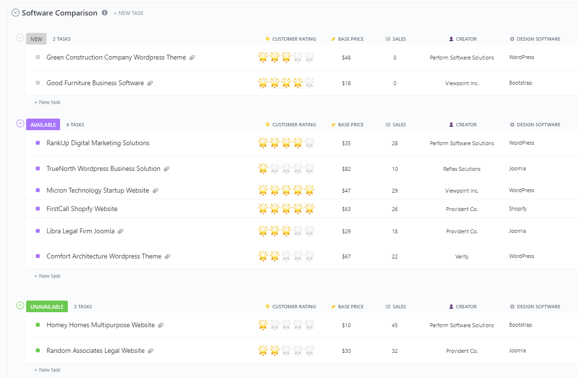 10 of the Best Comparison Chart Templates (Sheets, Excel, and ClickUp