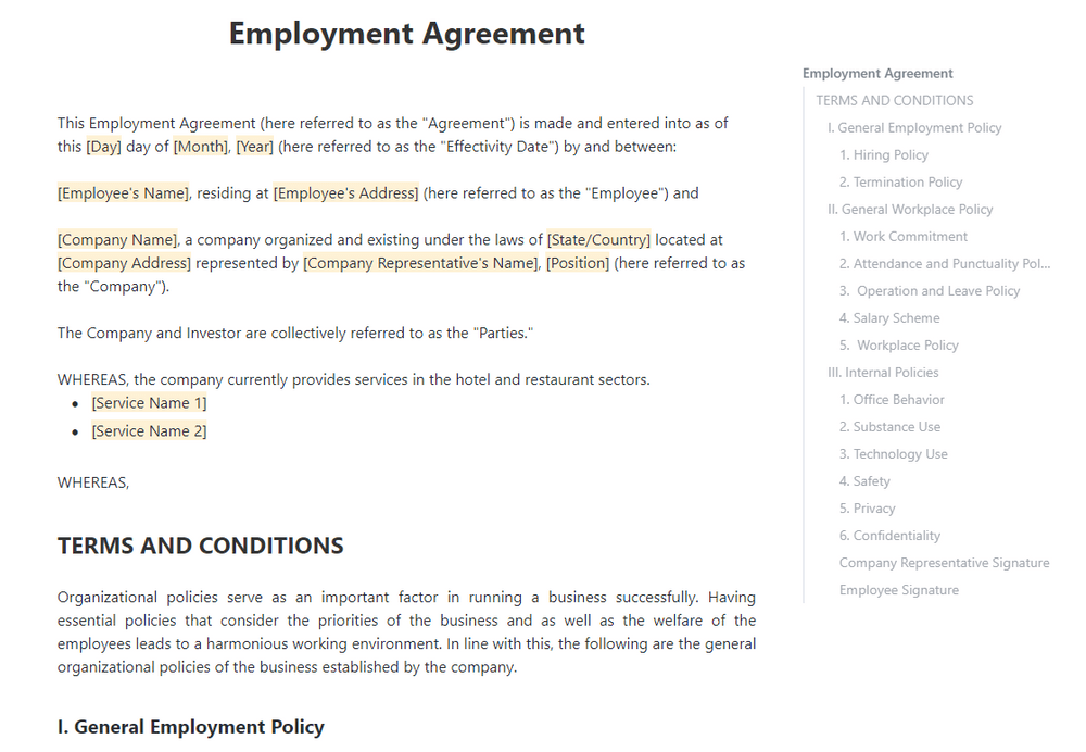 ClickUp Employment Agreement Template