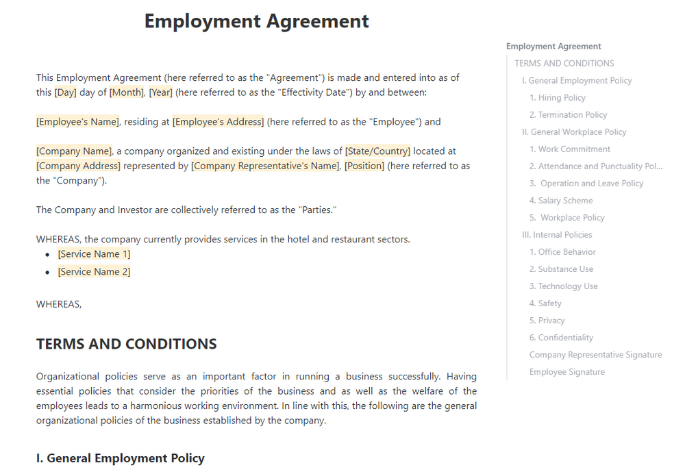 ClickUp Employment Agreement Template  