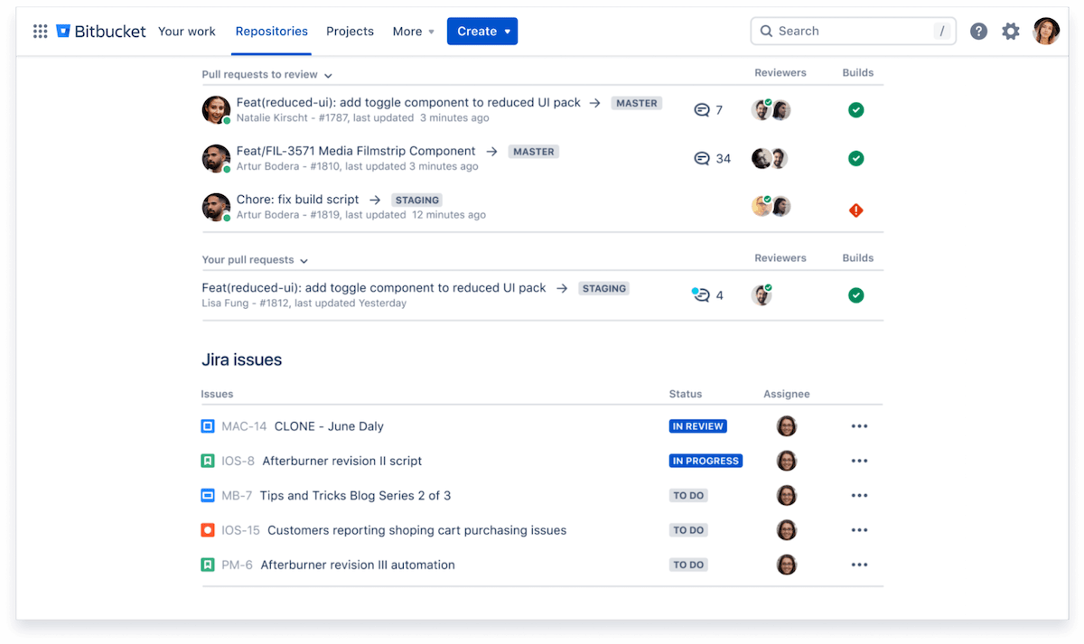 Discord integrations: BitBucket's Repositories page