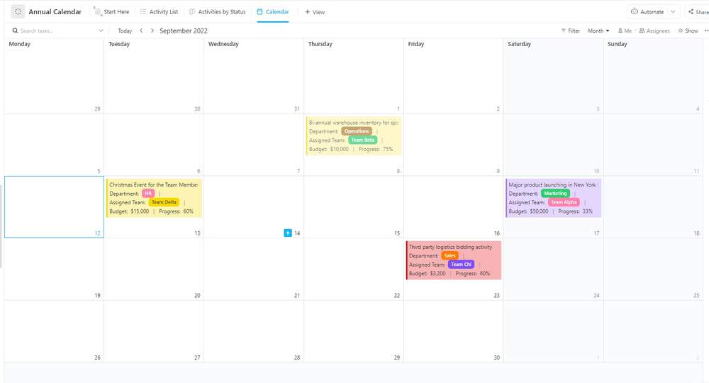 Manage your busy schedule year-round with the ClickUp Annual Calendar Template