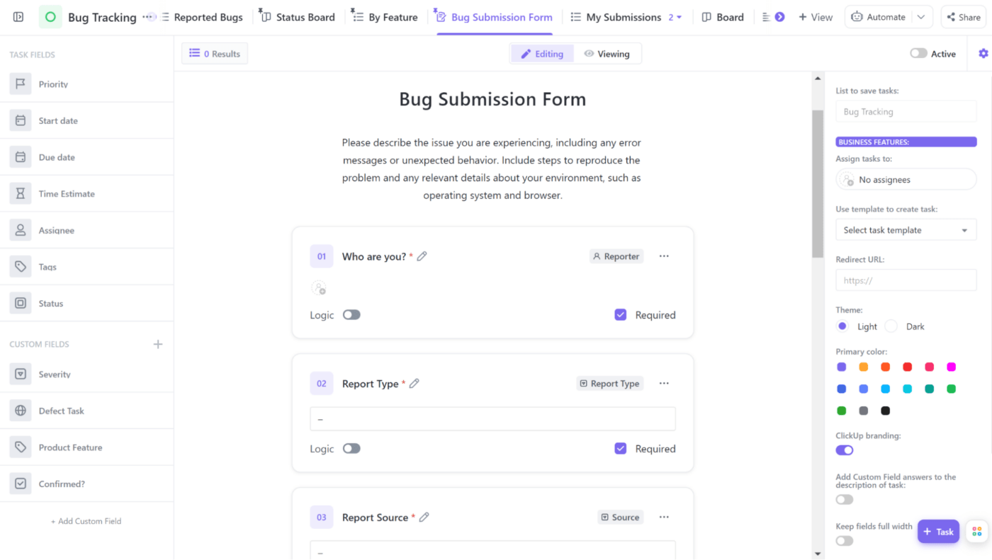 ClickUp Bug Report Form Template