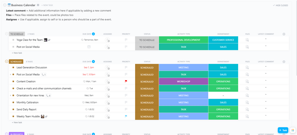 Verpassen Sie nie wieder ein wichtiges Kundenessen mit ClickUp Business Calendar Template