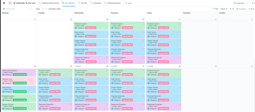 See all your tasks for each day on the ClickUp Calendar To-Do List Template