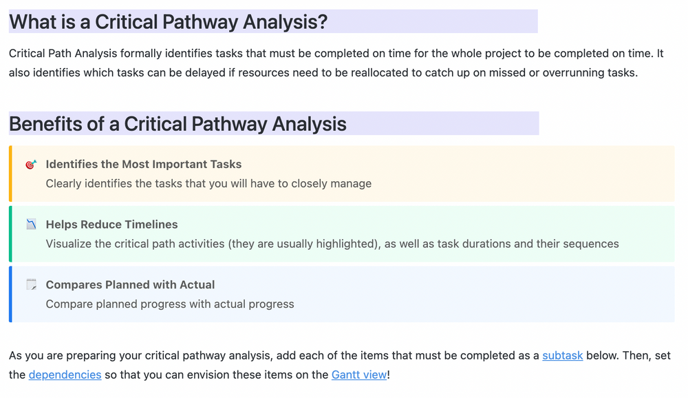 ClickUp Critical Path Analysis Template