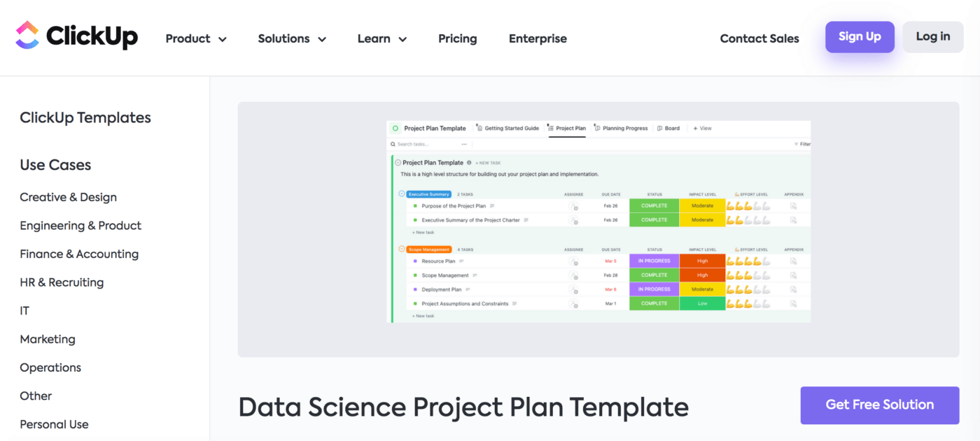 ClickUp Data Science Project Plan Template