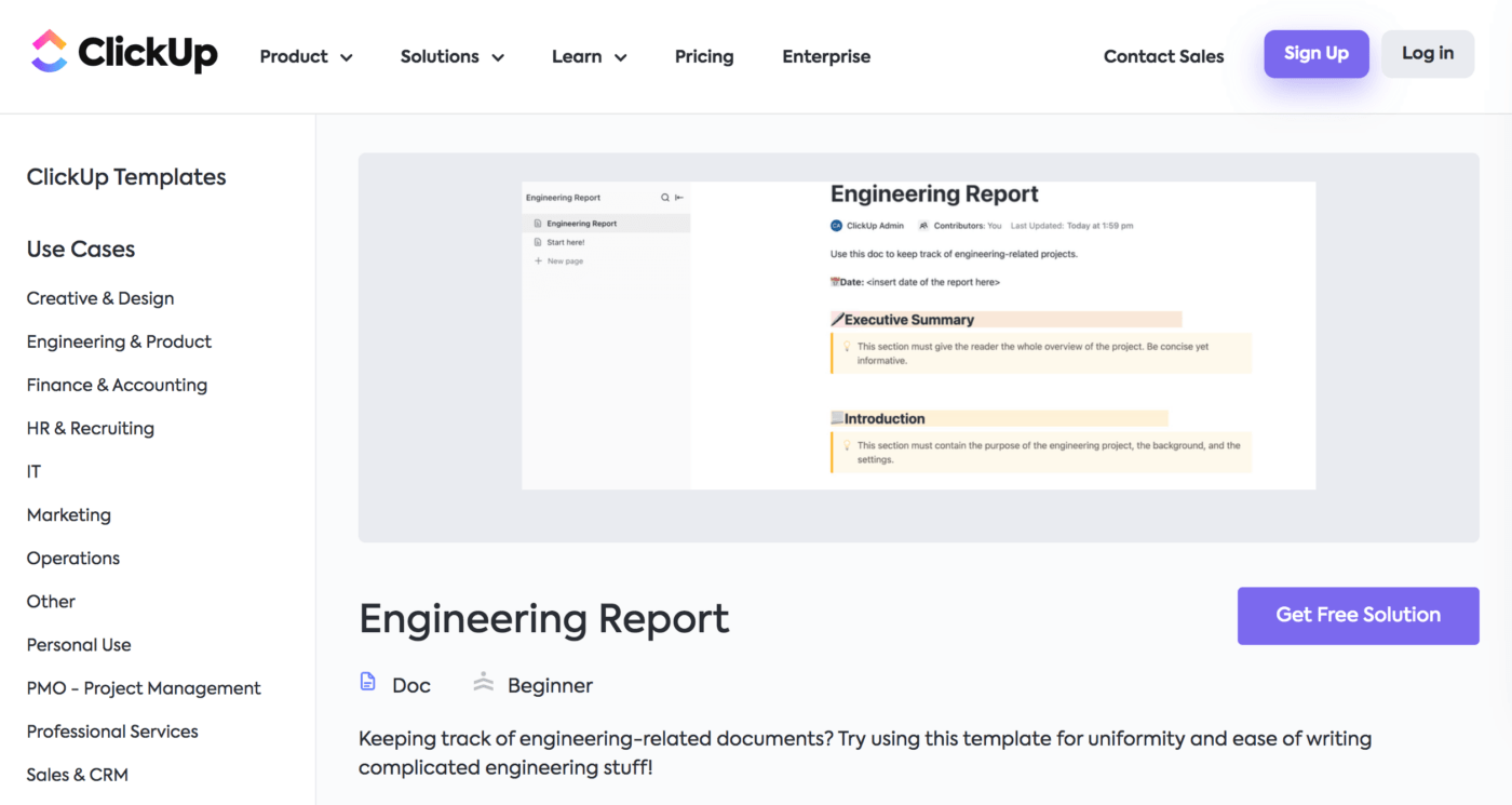  ClickUp Engineering Report Template