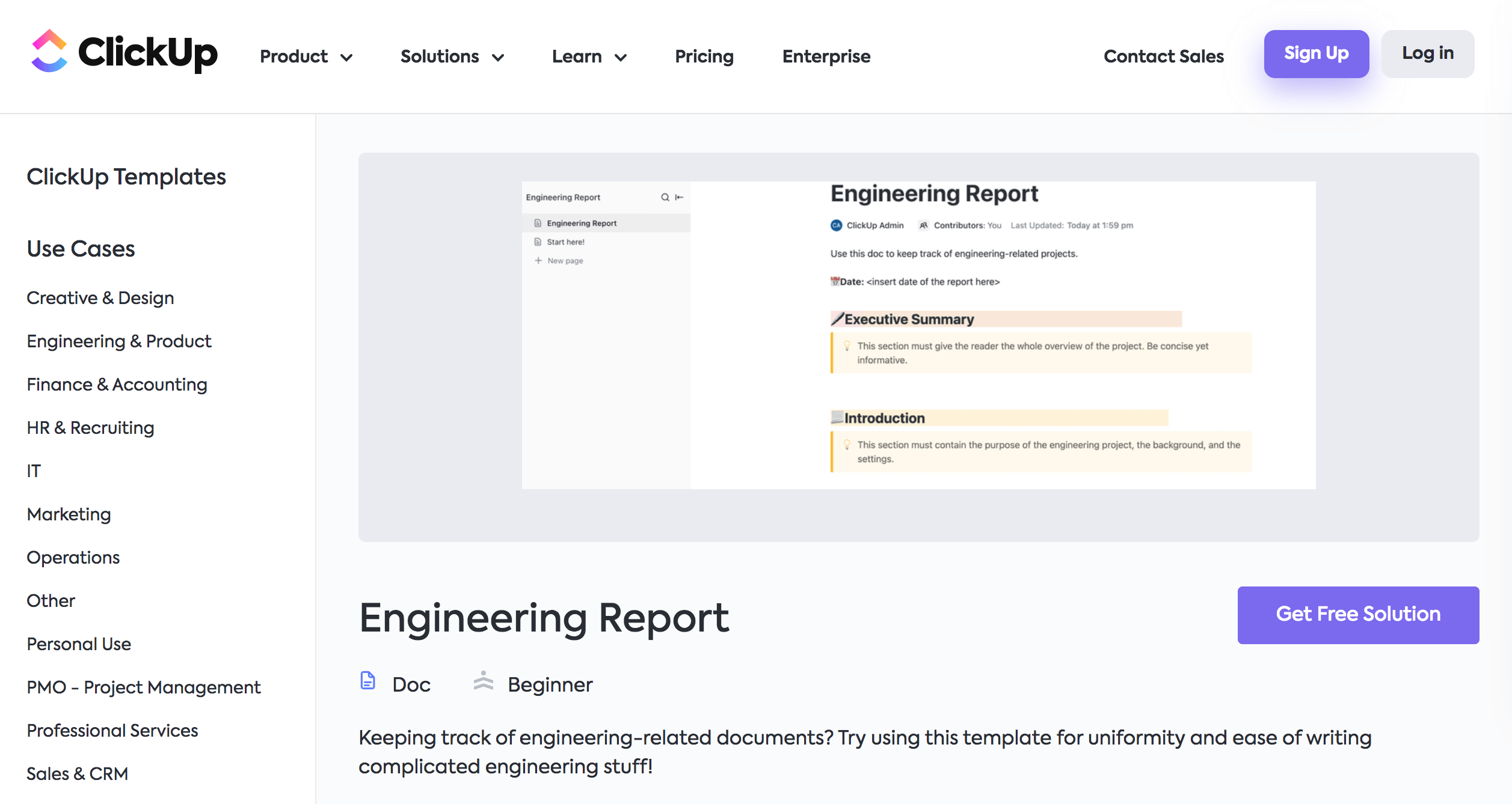 Build an engineering report in no time with ClickUp’s Engineering Report Template