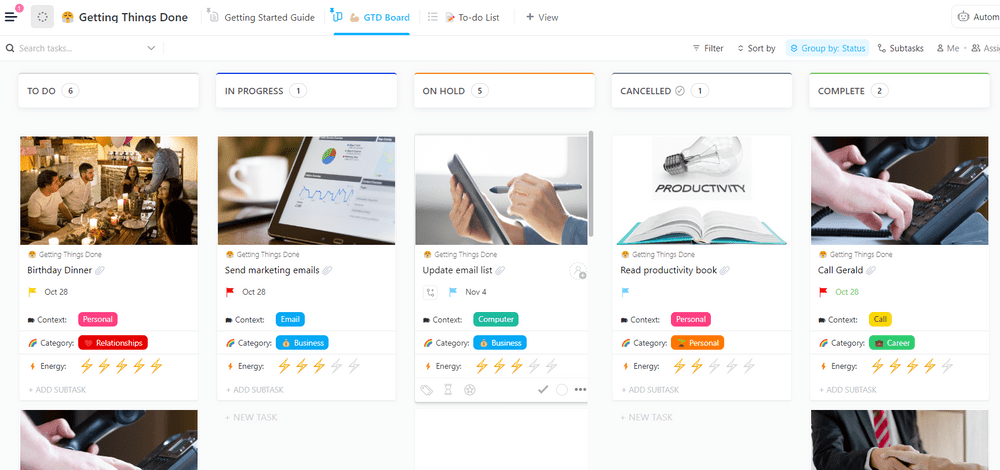 ClickUp Getting Things Done Board Template
