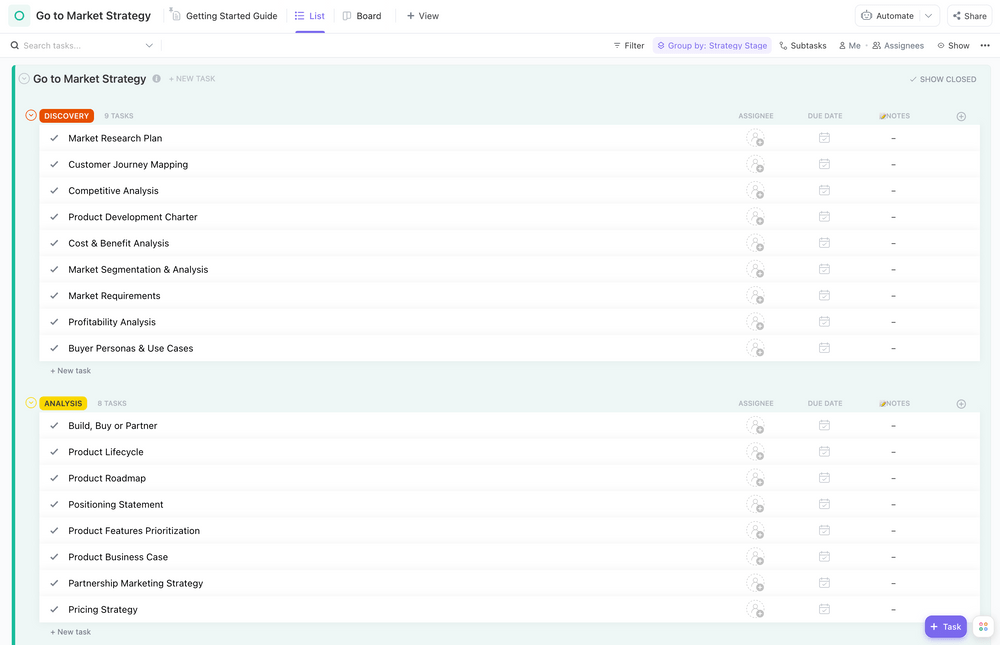 ClickUp Go-To-Market Strategy Template