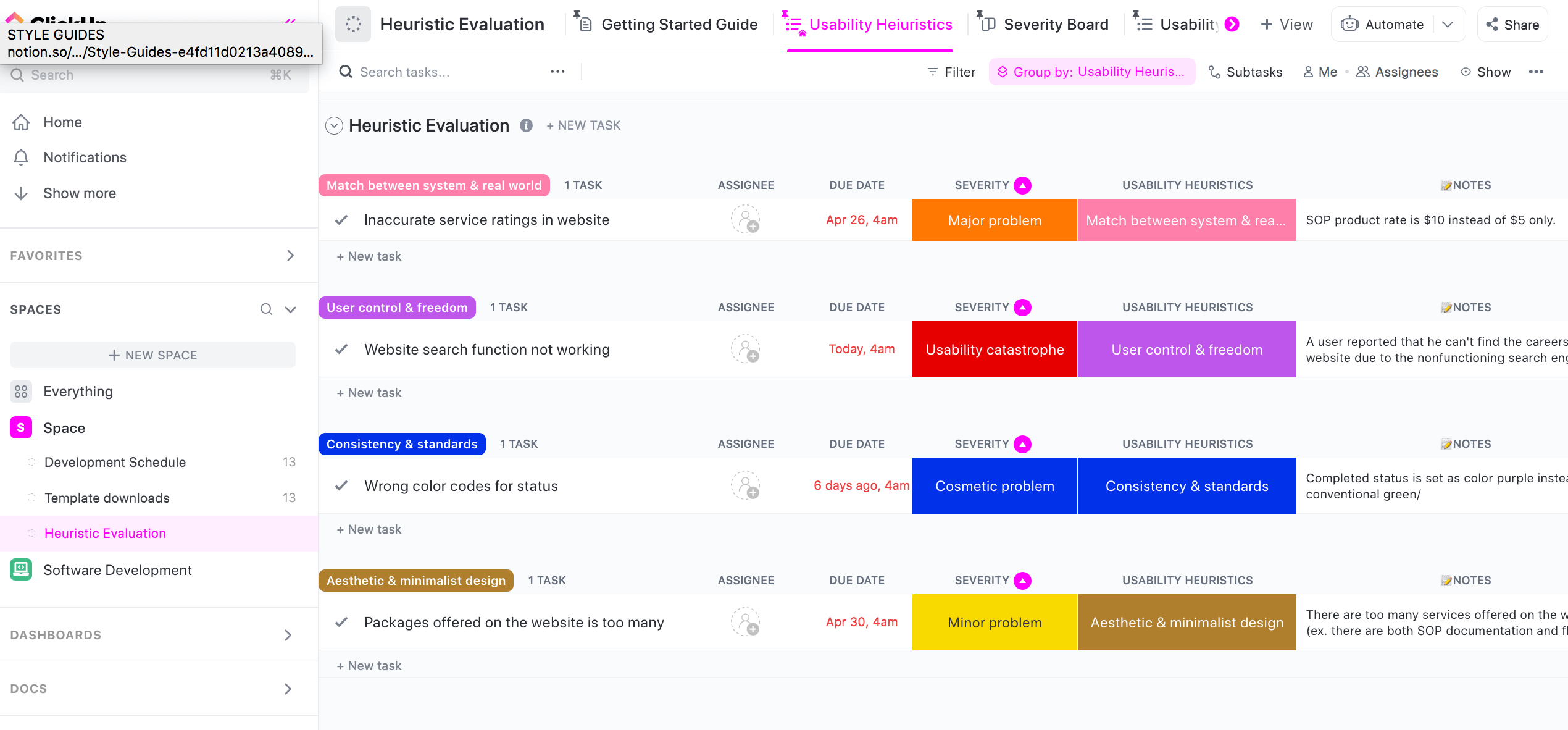 이 휴리스틱 평가 템플릿은 10가지 일반적인 경험 법칙에 따라 인터페이스/시스템의 사용성을 평가하는 데 사용할 수 있습니다