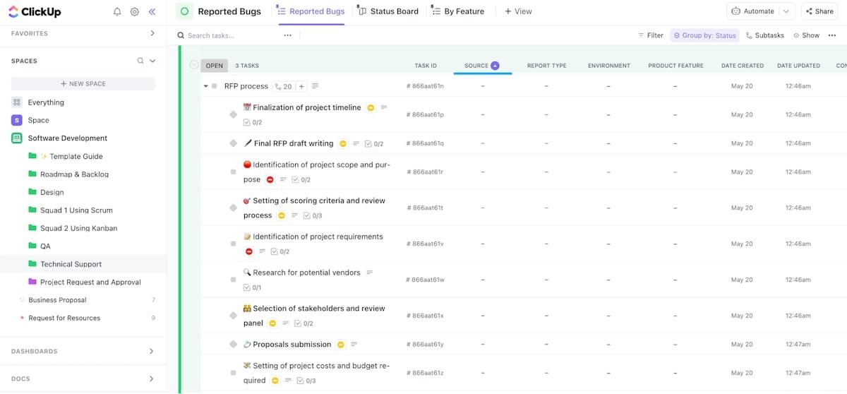 ClickUp RFP Process Template