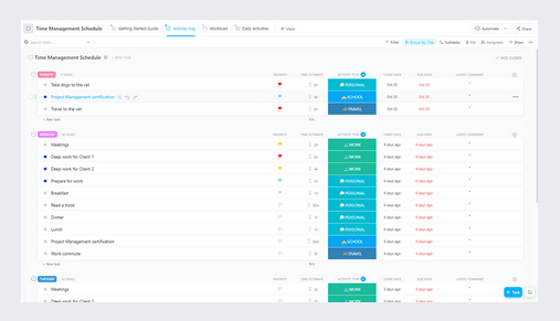 ClickUp Time Management Spreadsheet Template