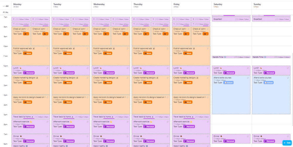 Jonglez avec tous vos rendez-vous en un seul endroit grâce au modèle de calendrier hebdomadaire ClickUp