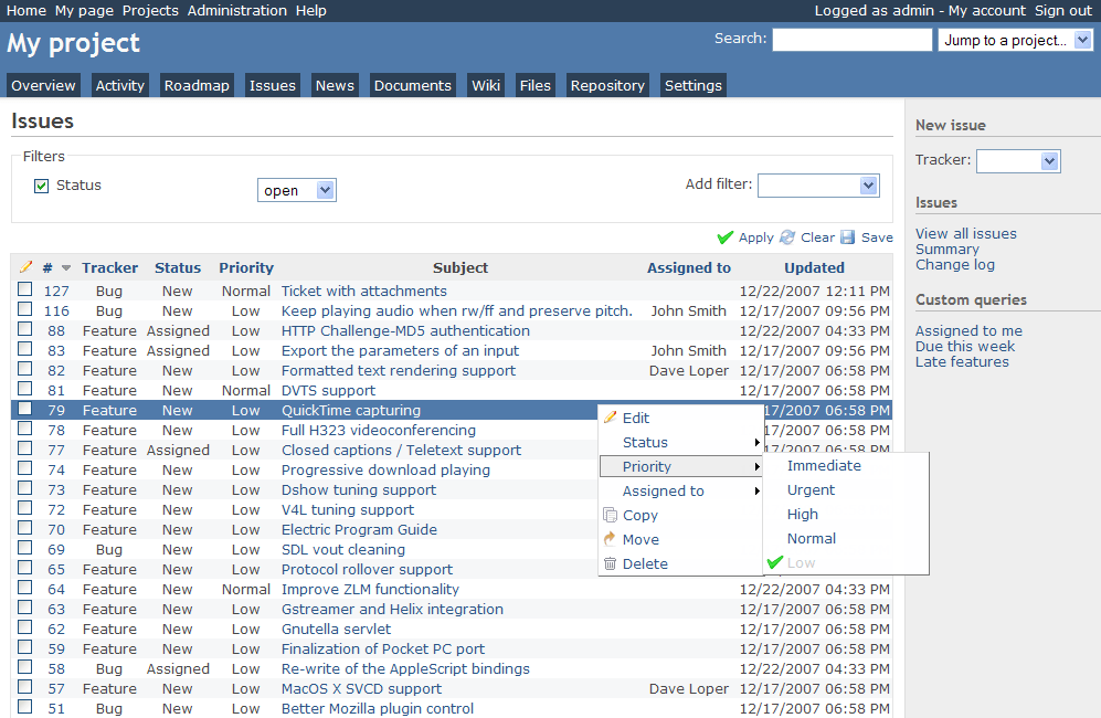 Redmine Issues View