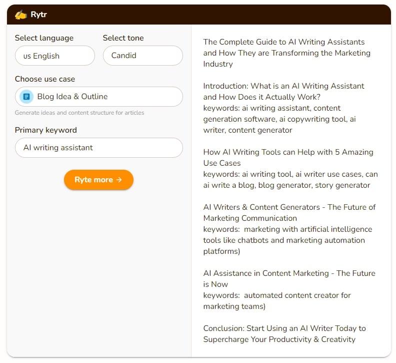 AI writing tools: Rytr