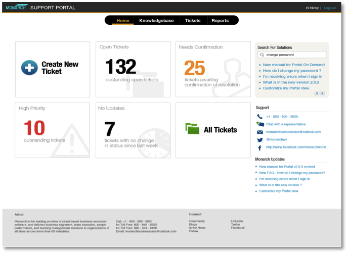 Affichage du service d'assistance client SAP