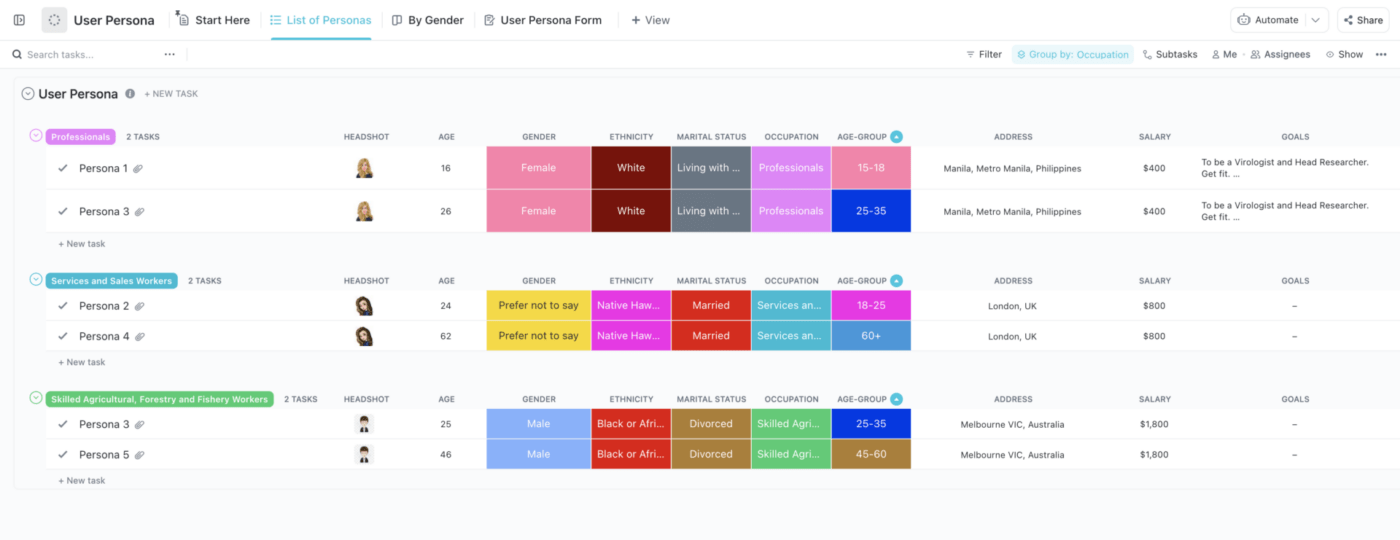 User Persona Template by ClickUp