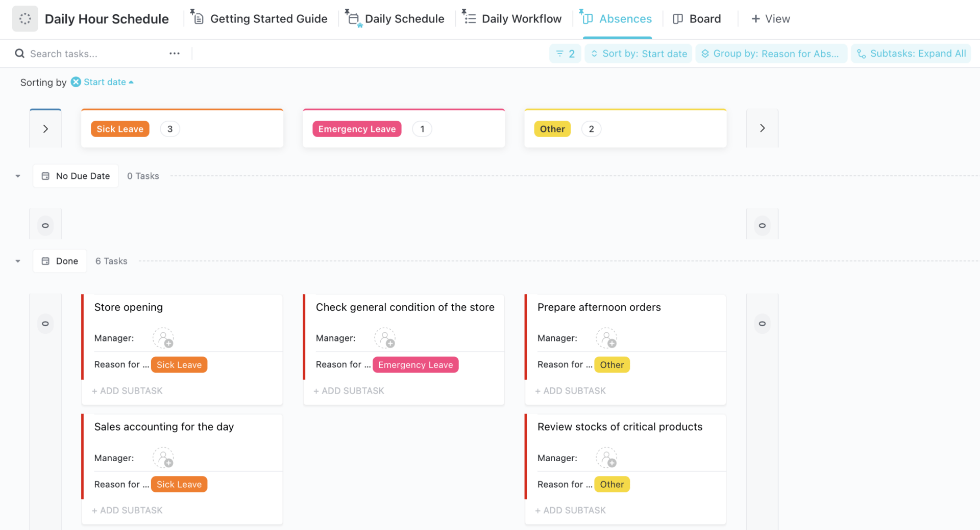 Modèle d'emploi du temps quotidien ClickUp