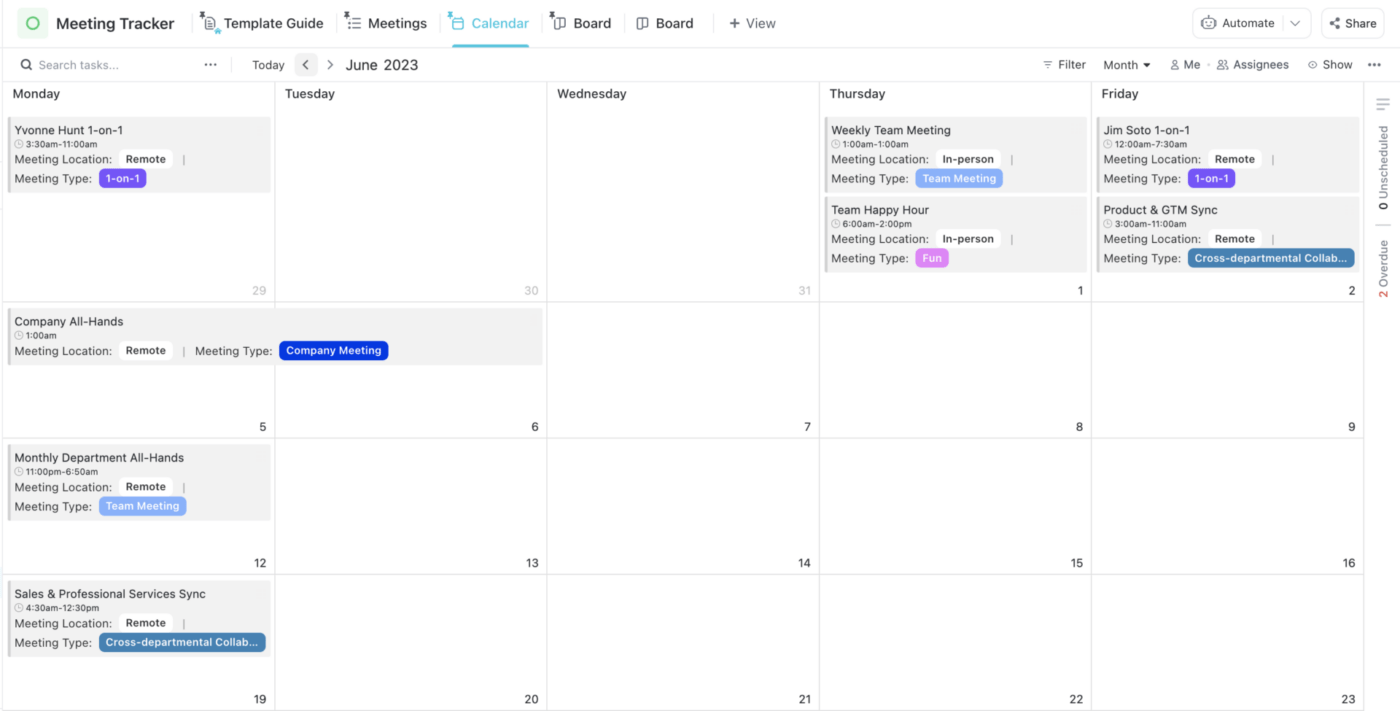 Project Management Meeting Tracker Template by ClickUp