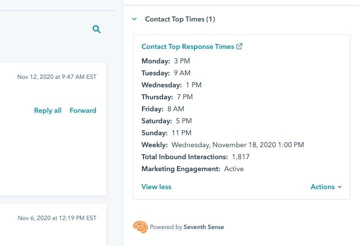 Screenshot of Seventh Sense's Contact Top Response Times