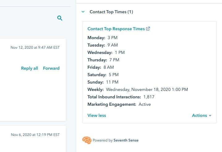 Tangkapan layar dari Waktu Respons Teratas Kontak Seventh Sense