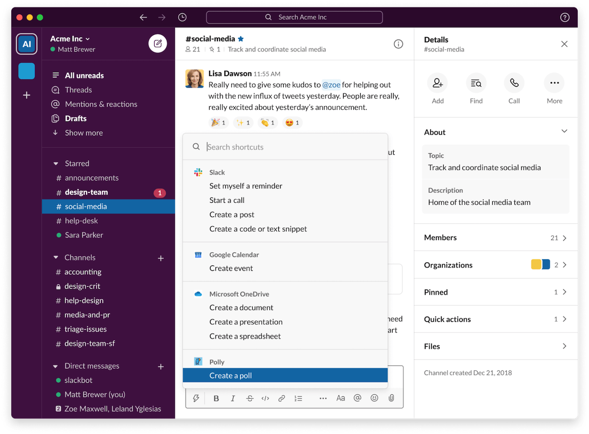 DevOps tools: Slack Shortcuts screenshot