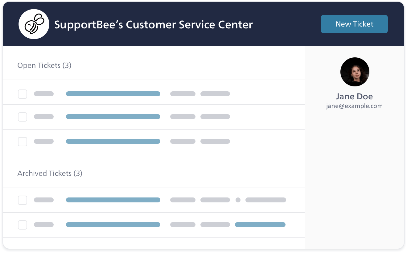 SupportBee's Customer Service Center view