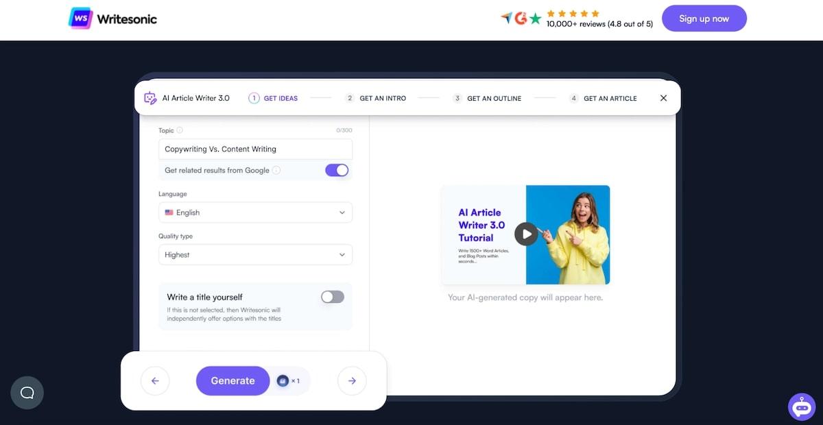 Writesonic AI Article Writer 3.0