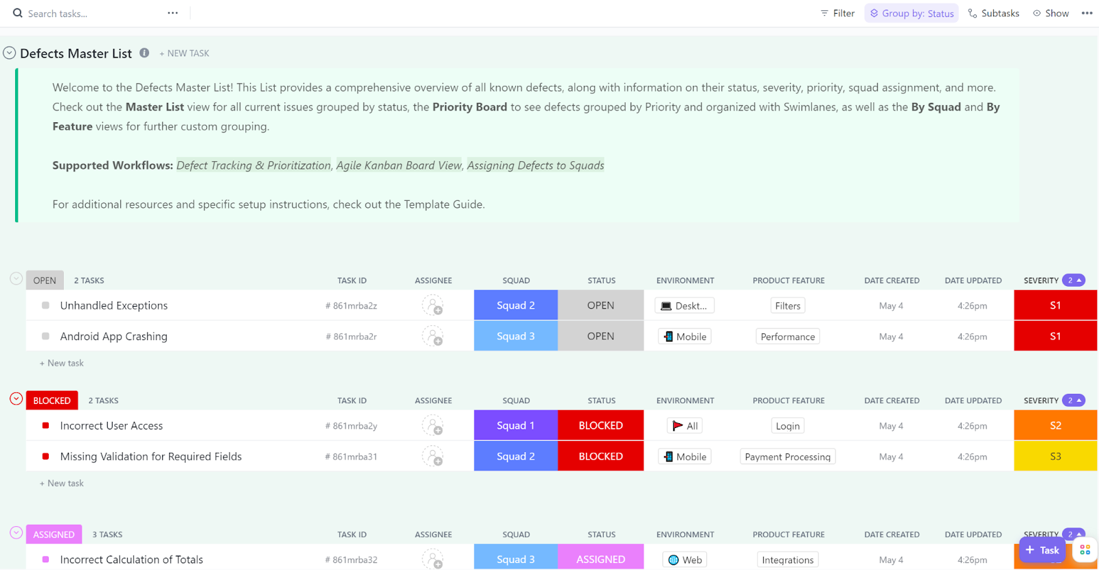 Опростен CRM шаблон на ClickUp