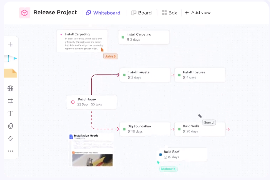 Modèle de tableau blanc pour feuille de route produit ClickUp