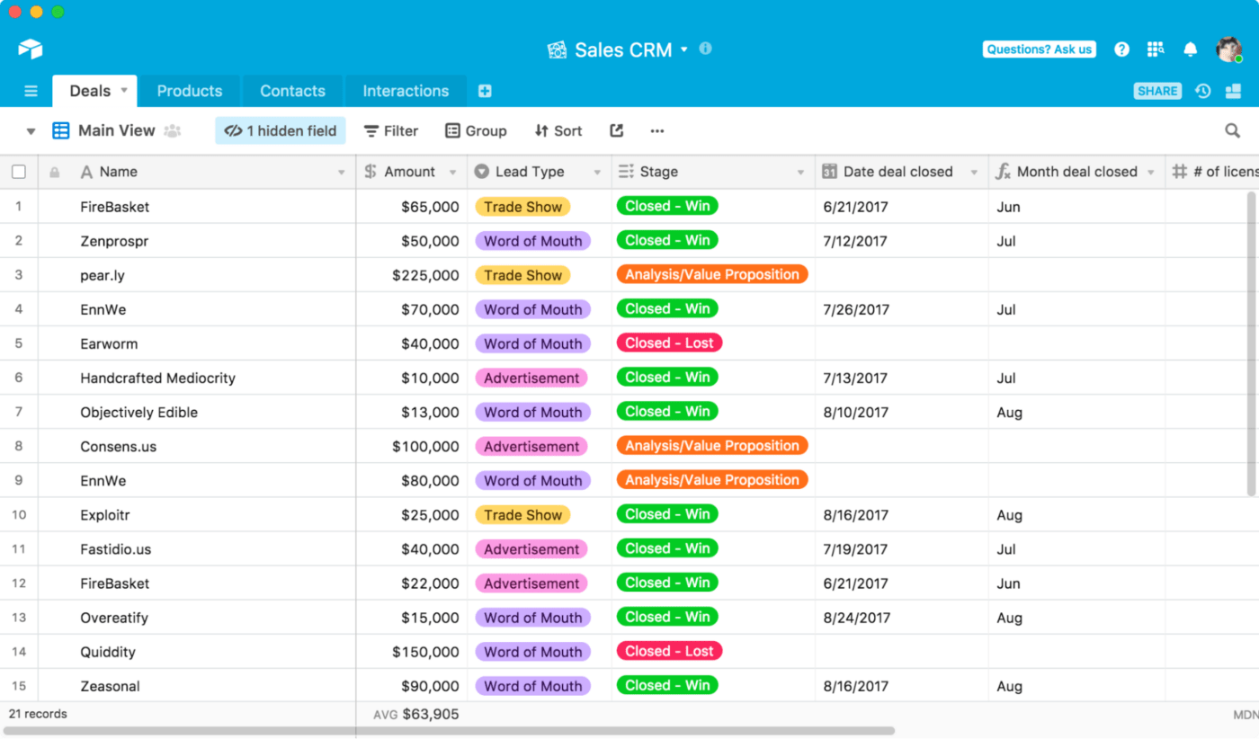 Rapports dans Airtable